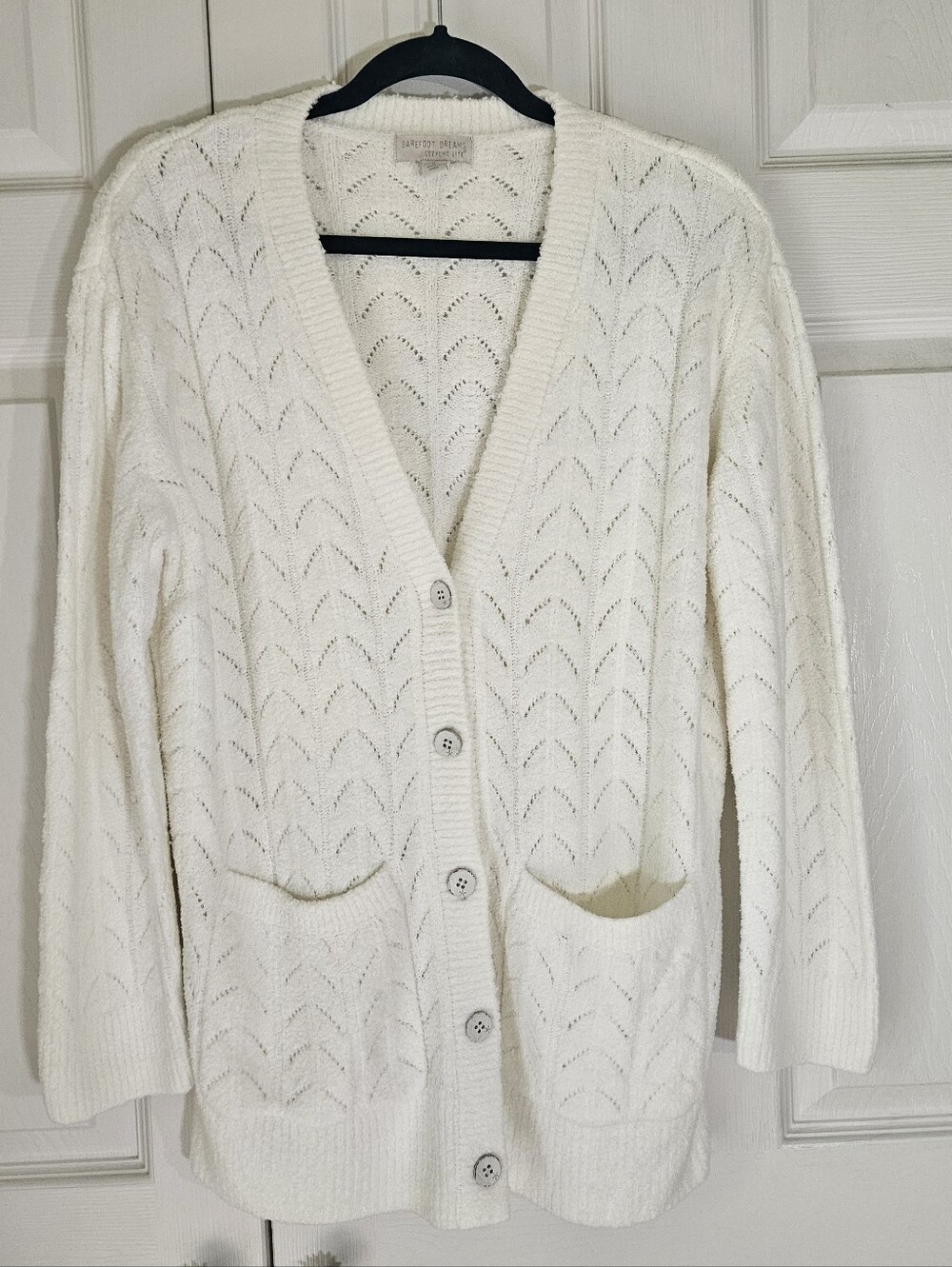 Barefoot Dreams CozyChic Lite Lace Pointelle Cardi In Pearl